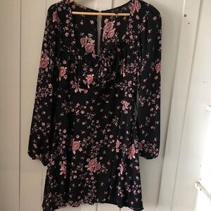 TRIXXI CLOTHING COMPANY Floral Black and Pink Long Sleeve Dress XL built in slip